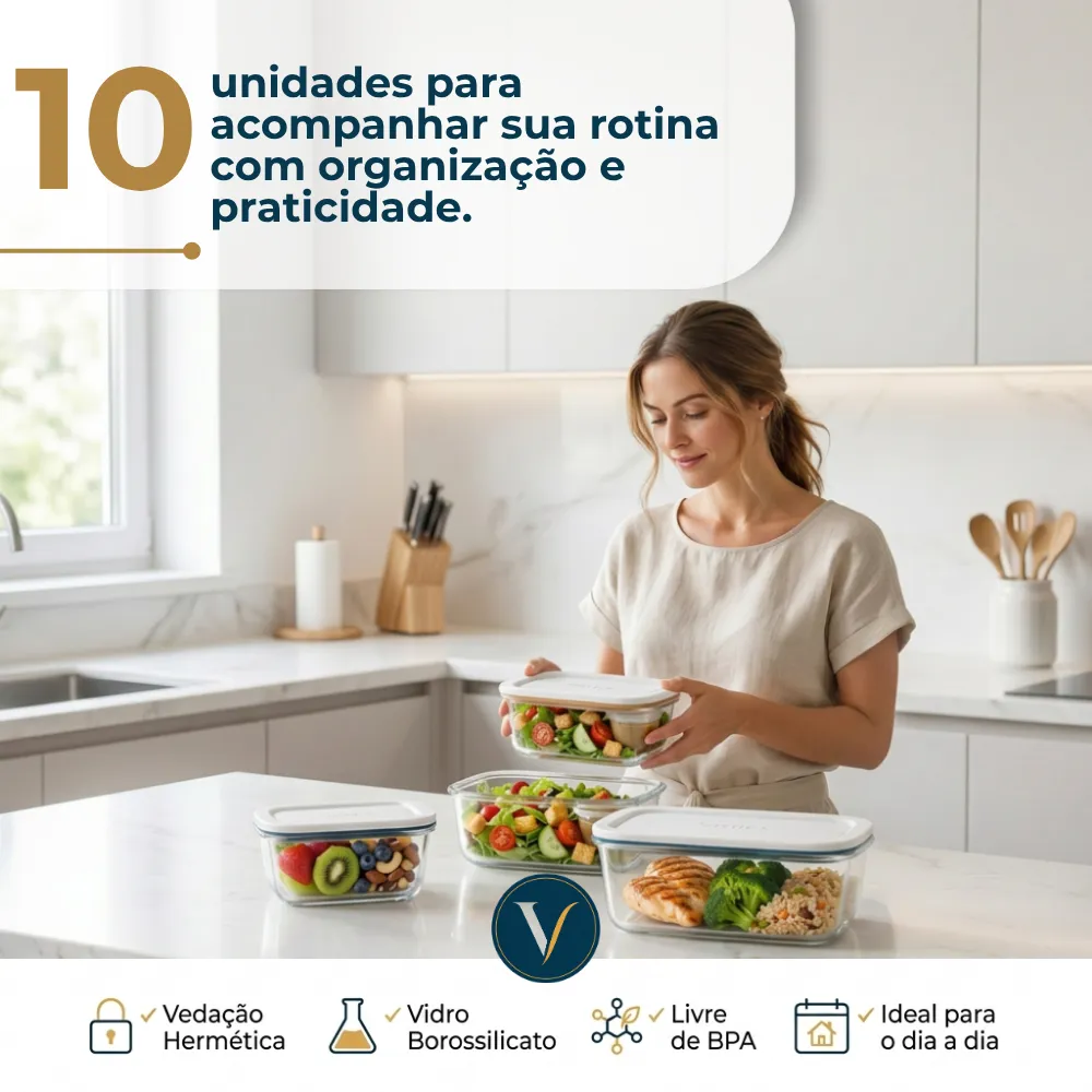 Kit 10 Pote De Vidro Marmita Hermético 640ml Freezer Fitness Vitrex-10